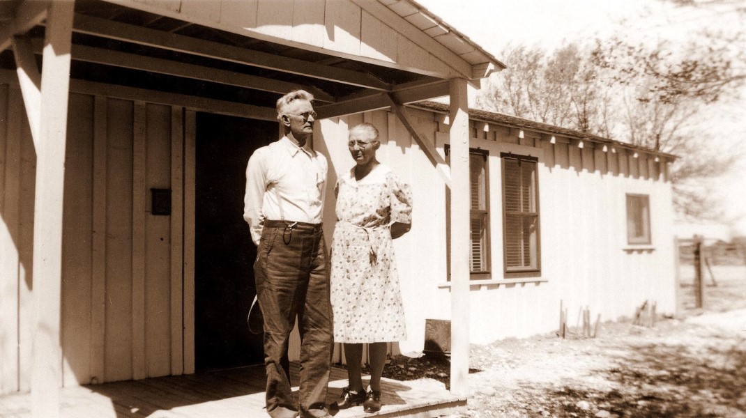 In front of Roland's ranch house, 1945